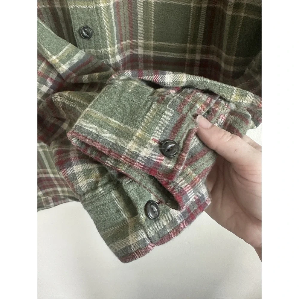 Roots Canada 100% Cotton Flannel Long Sleeve Shirt Large Green Plaid Button Up - Picture 7 of 12